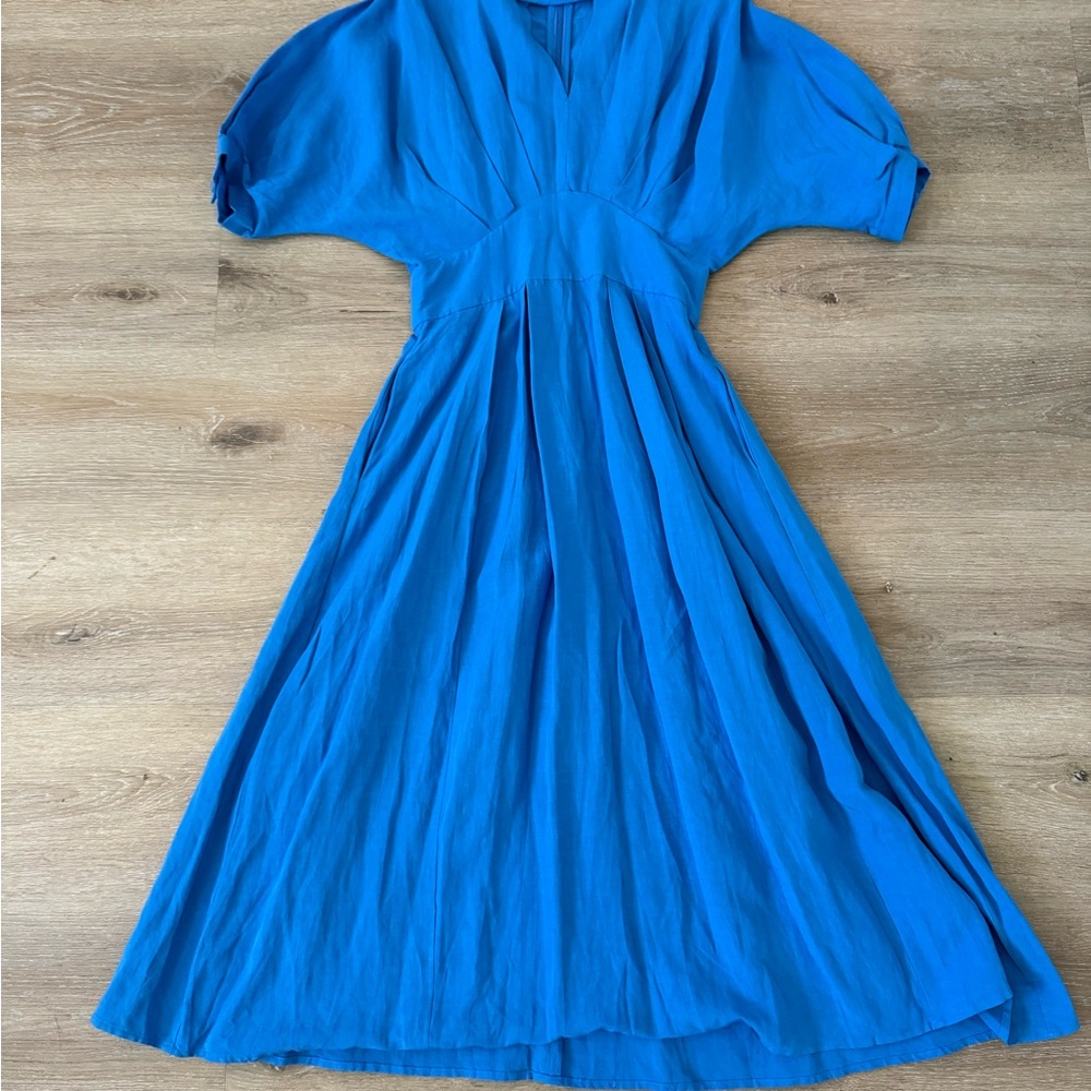 Blue Ruched Wrap Sundress with Dolman Sleeves